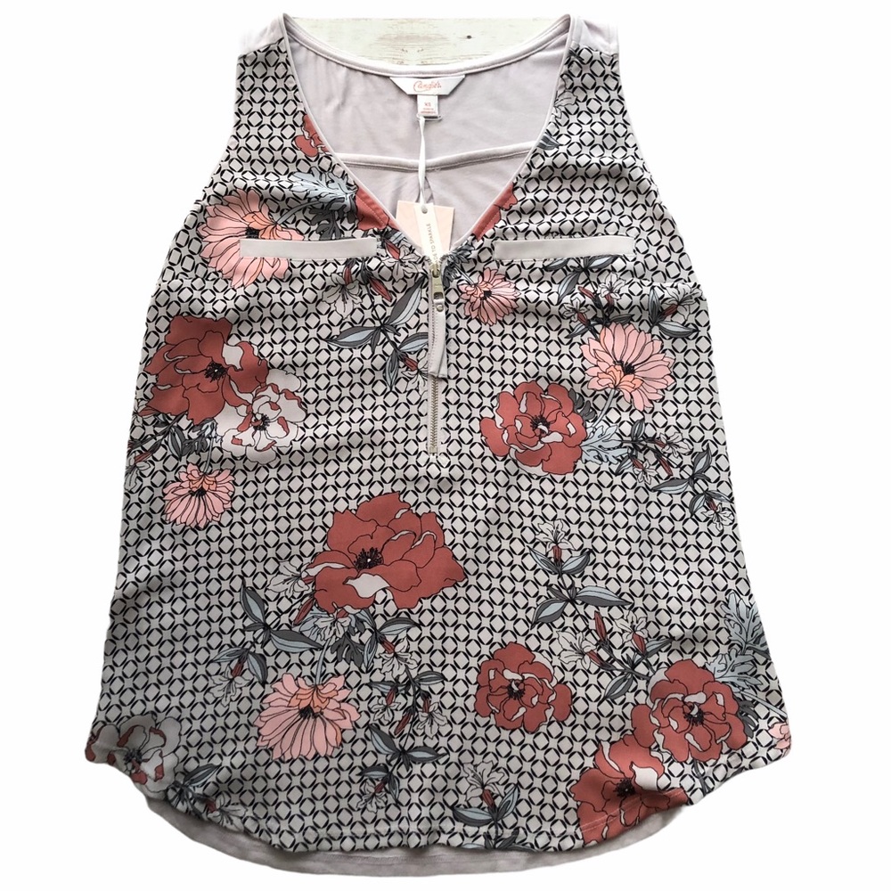 Candie's Gingham Floral Front Zip Sleeveless Top Size X-Small